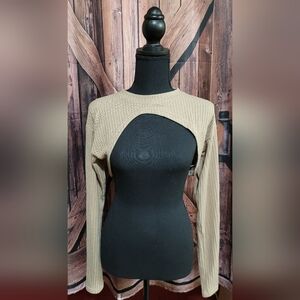 Dazy Tan Medium Long-Sleeve Crop Top